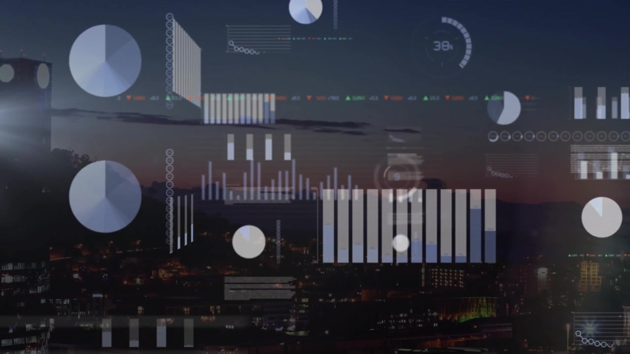 Animation of financial data processing over landscape