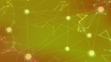 animation of network of connections with icons on yellow background