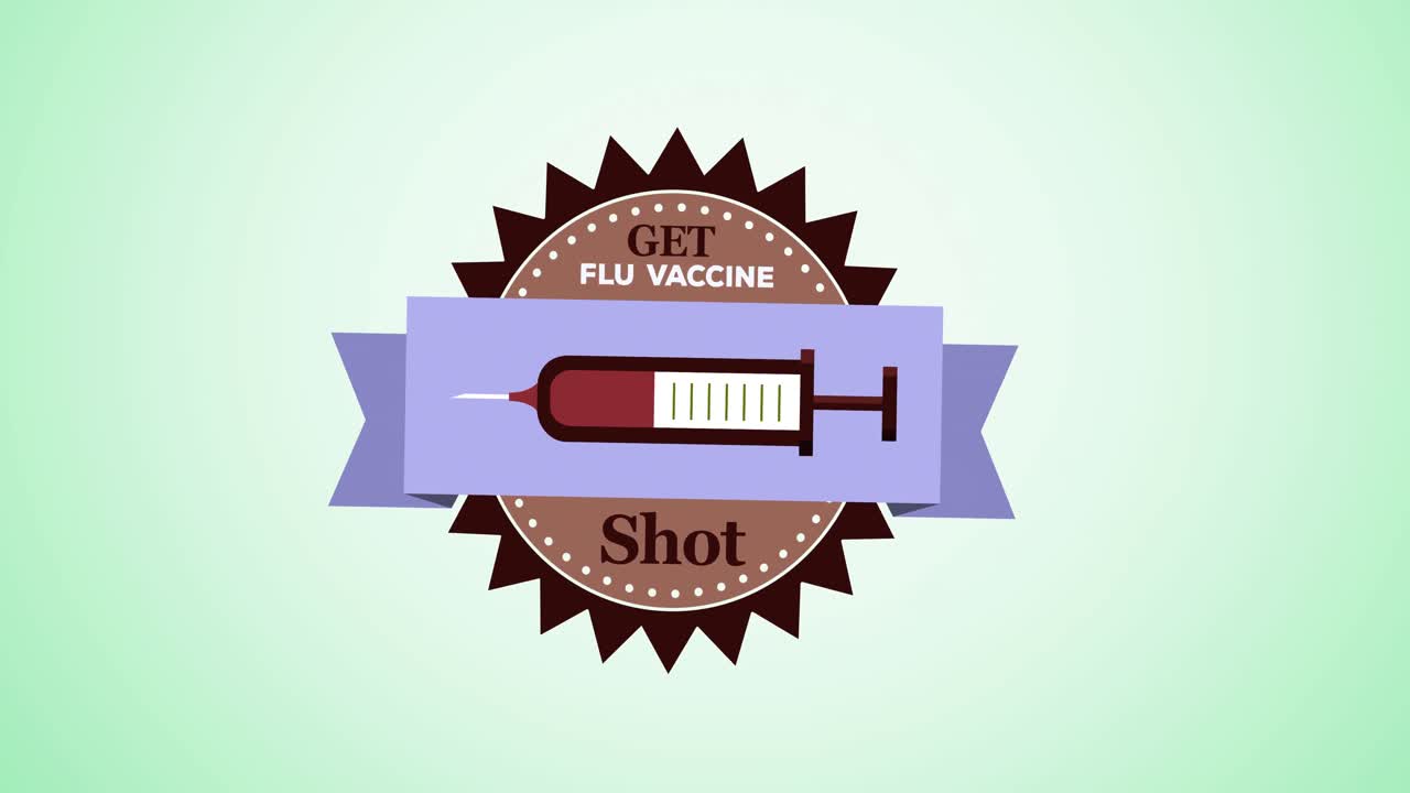 녹색 배경에 있는 인플루엔자 백신 텍스트의 애니메이션