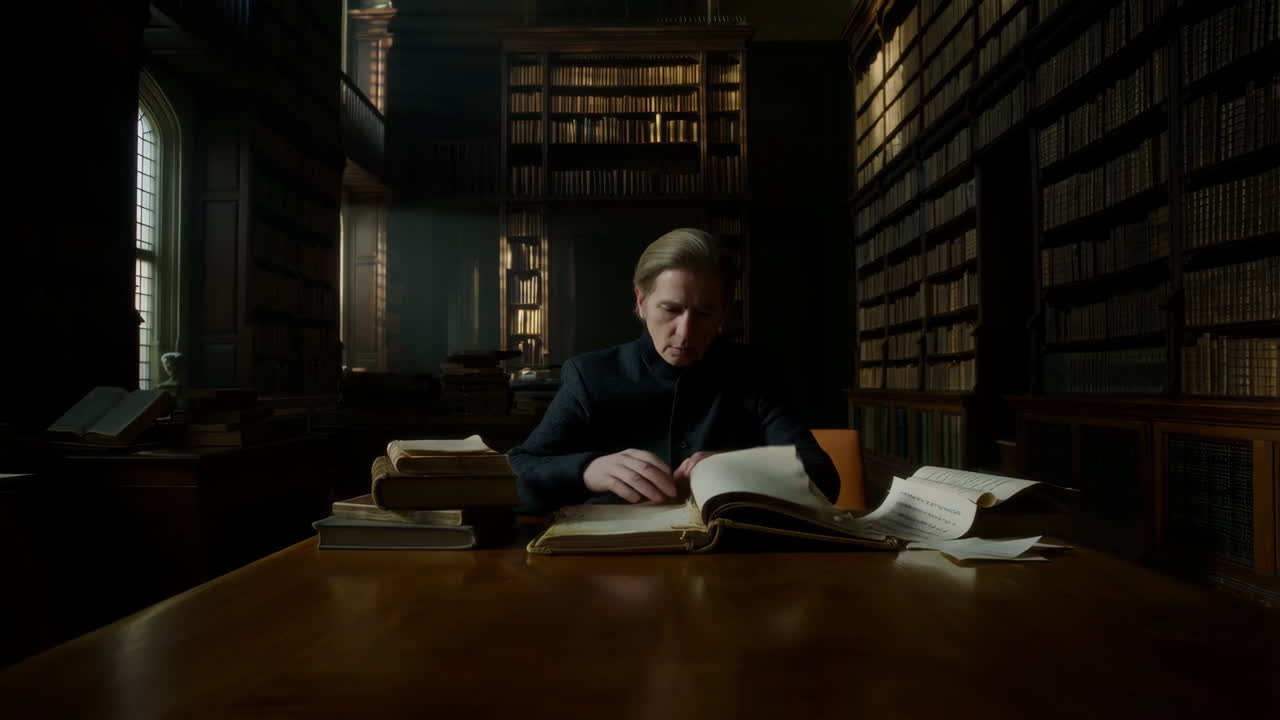Man Studying in a Grand Library