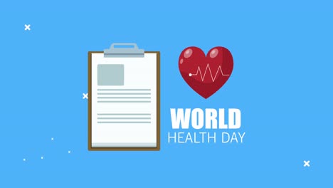 world healthy day lettering with checklist and heart cardio