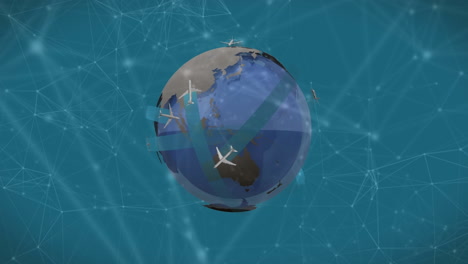 animación de redes de conexiones con aviones en todo el mundo