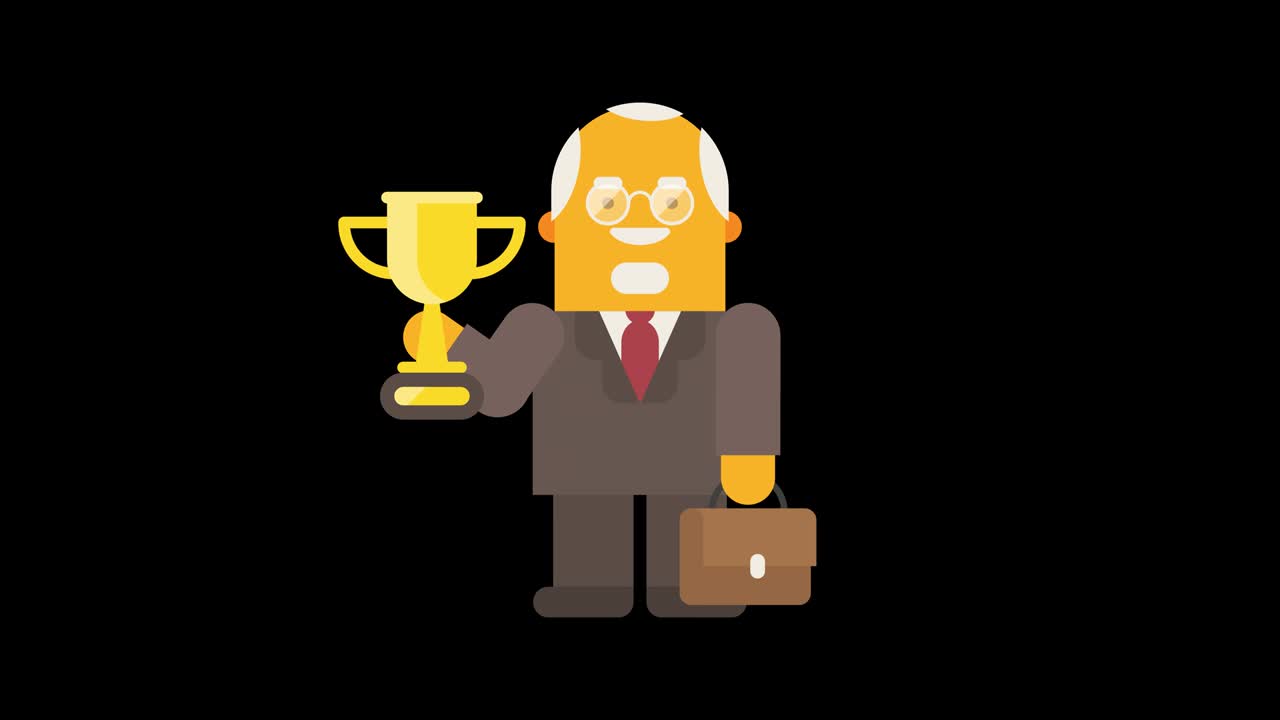 황금 컵을 들고 미소 짓는 은 사업가. - 알파 채널