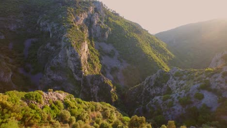 aerial: the mountains of the greek island samos during sunset