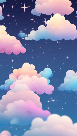 whimsical video concept with pastel clouds and stars in a dreamy night sky