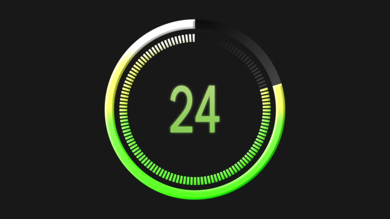 30에서 0까지의 카운트다운 시계, 녹색 원, 4k 비디오