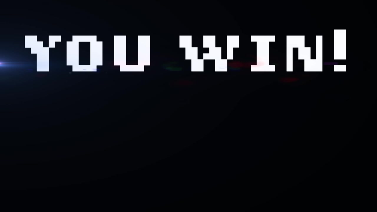 Animation of you win text over light spot