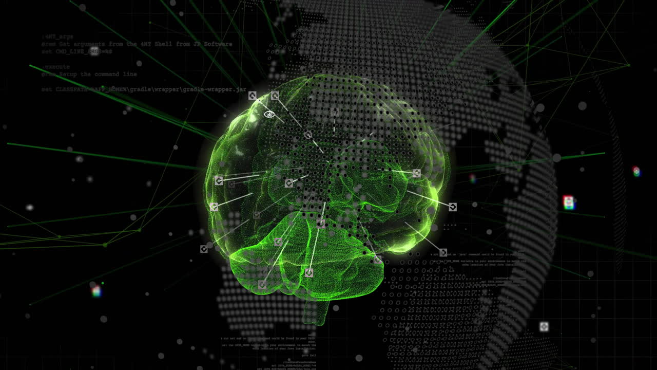 Animation of network of connections over human brain and globe
