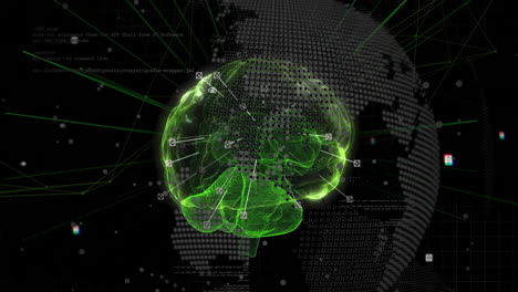 animation of network of connections over human brain and globe