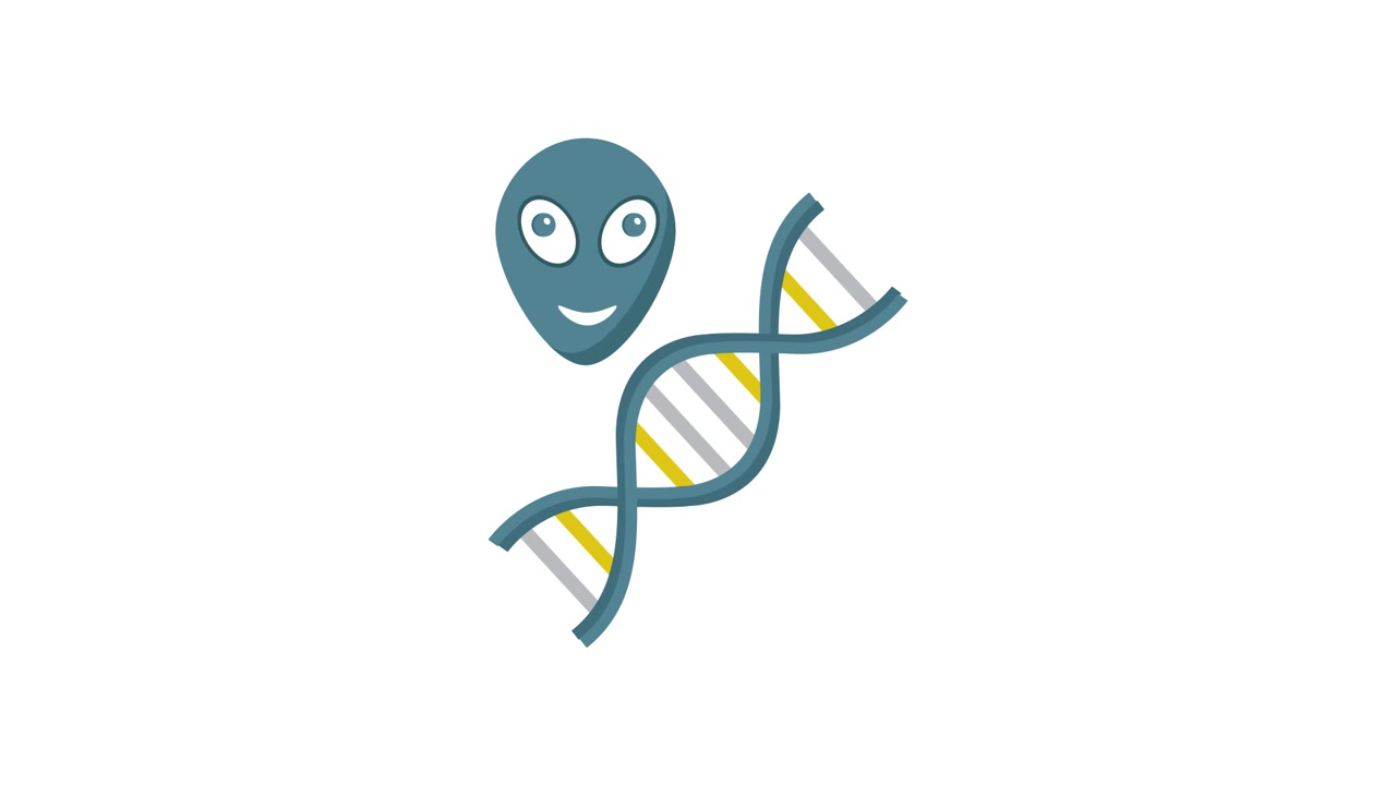 Cabeça de Alienígena Animada e Ícone de Hélice de DNA Girando