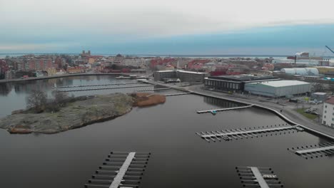 aerial view over karlskrona, sweden showing parts of the city and the ocean its connected to-5