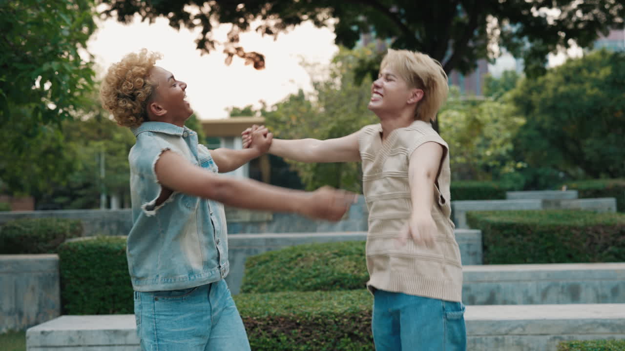 Two men having fun in the park