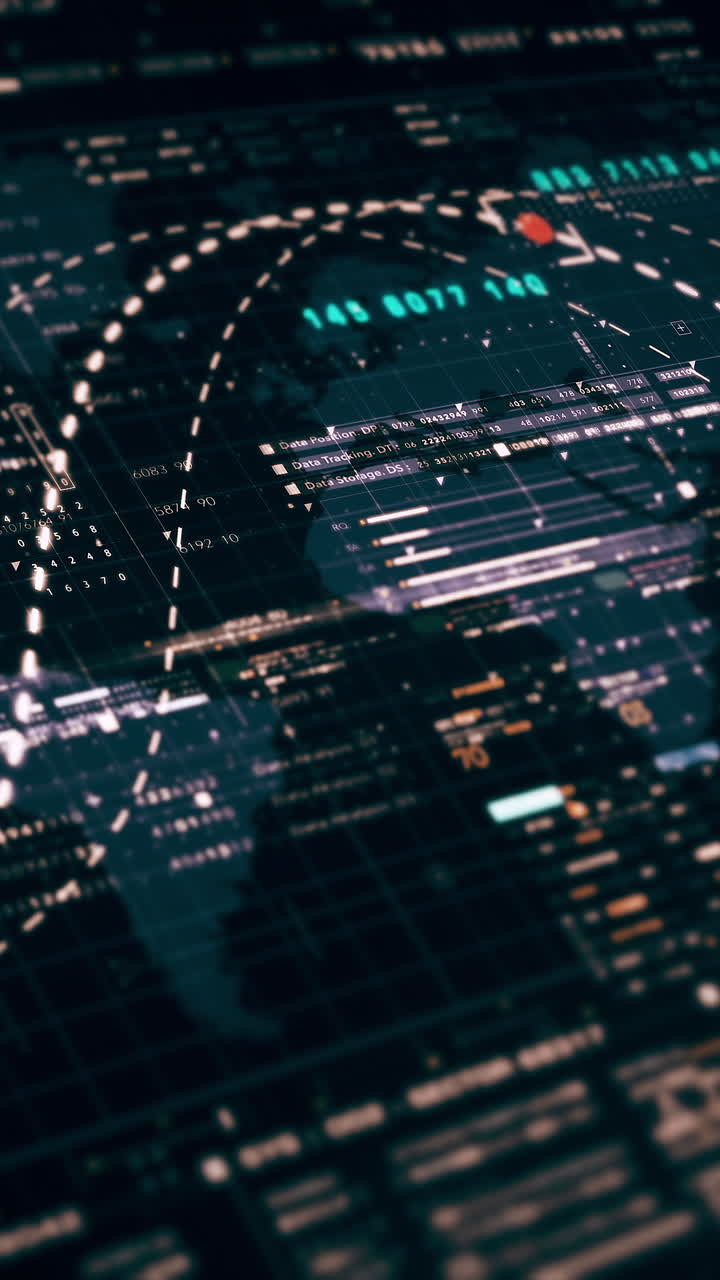 Futuristic metaverse hi-tech digital data telemetry with encrypted numbers display dynamic background for computer desktop vertical format screen display