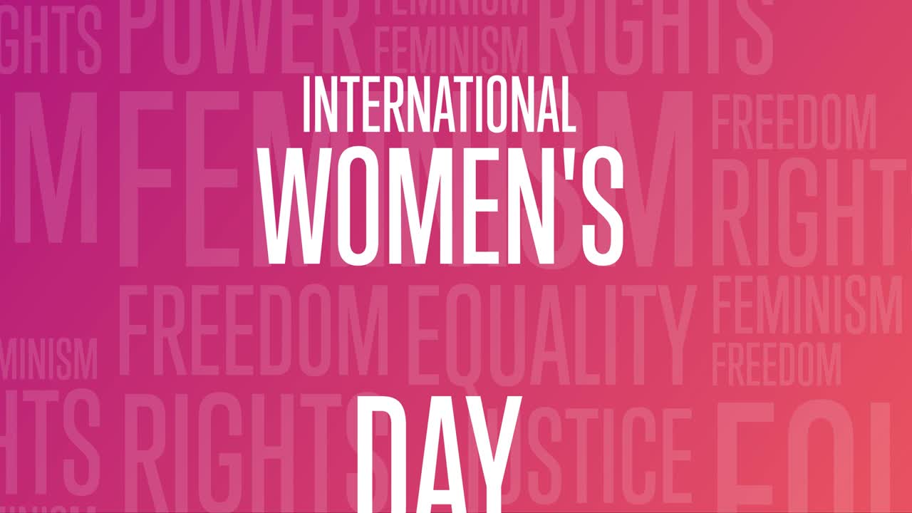 Día Internacional de la Mujer. 8 de marzo. Animación festiva plana. Diseño gráfico en movimiento. Metraje 4K, HD.