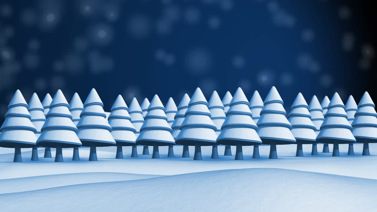 밤에 내리는 눈의 애니메이션 겨울 풍경