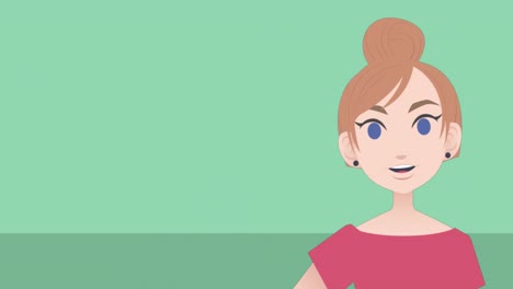 animation of female teacher talking with copy space on green background