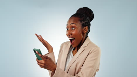 Wow,-black-woman-and-phone-with-happiness