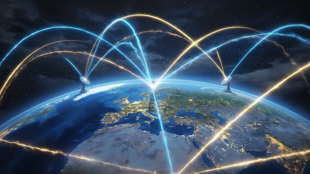 Global Communication Network with Satellite Dishes on Earth