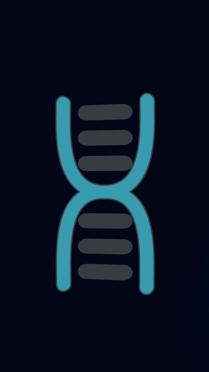 Animazione di filamento di DNA su scie luminose blu su sfondo scuro.