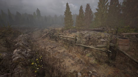 an old wood fence with a country field behind it