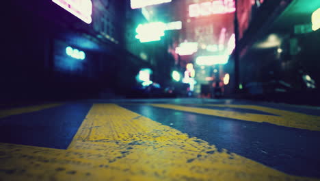 neon lights on a city street at night