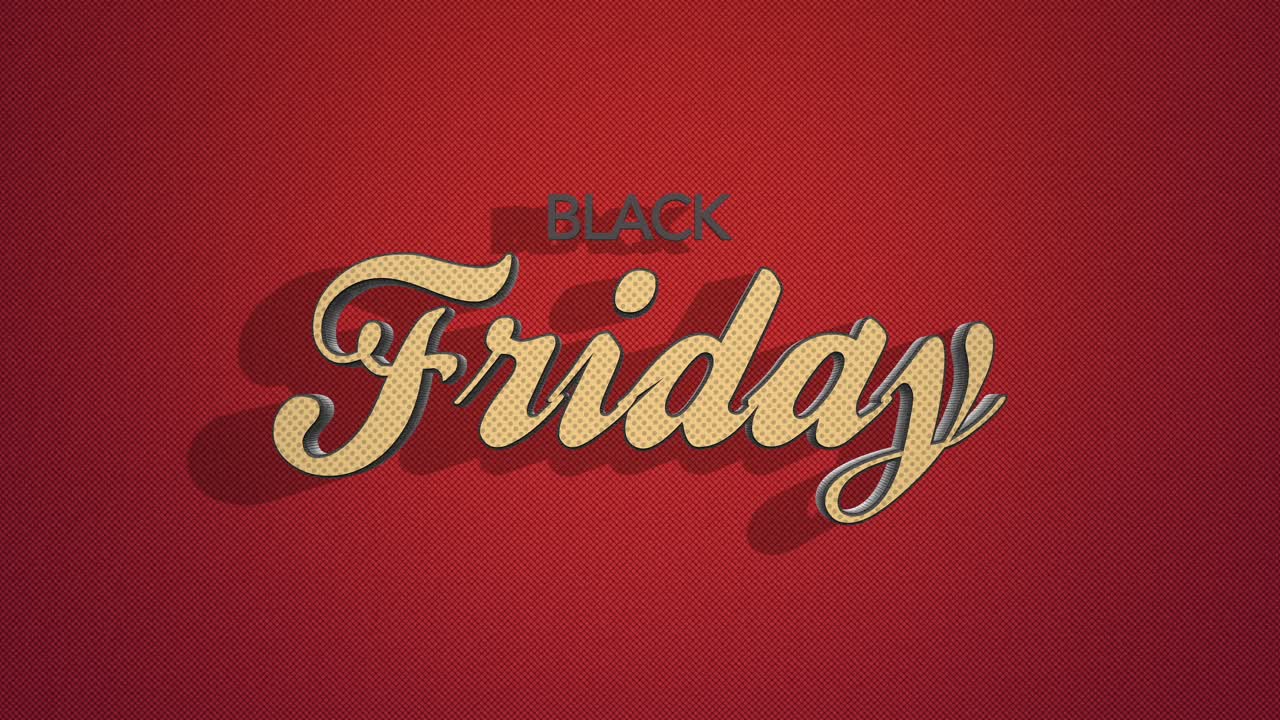 Retro Black Friday text in 80s style on a red grunge texture