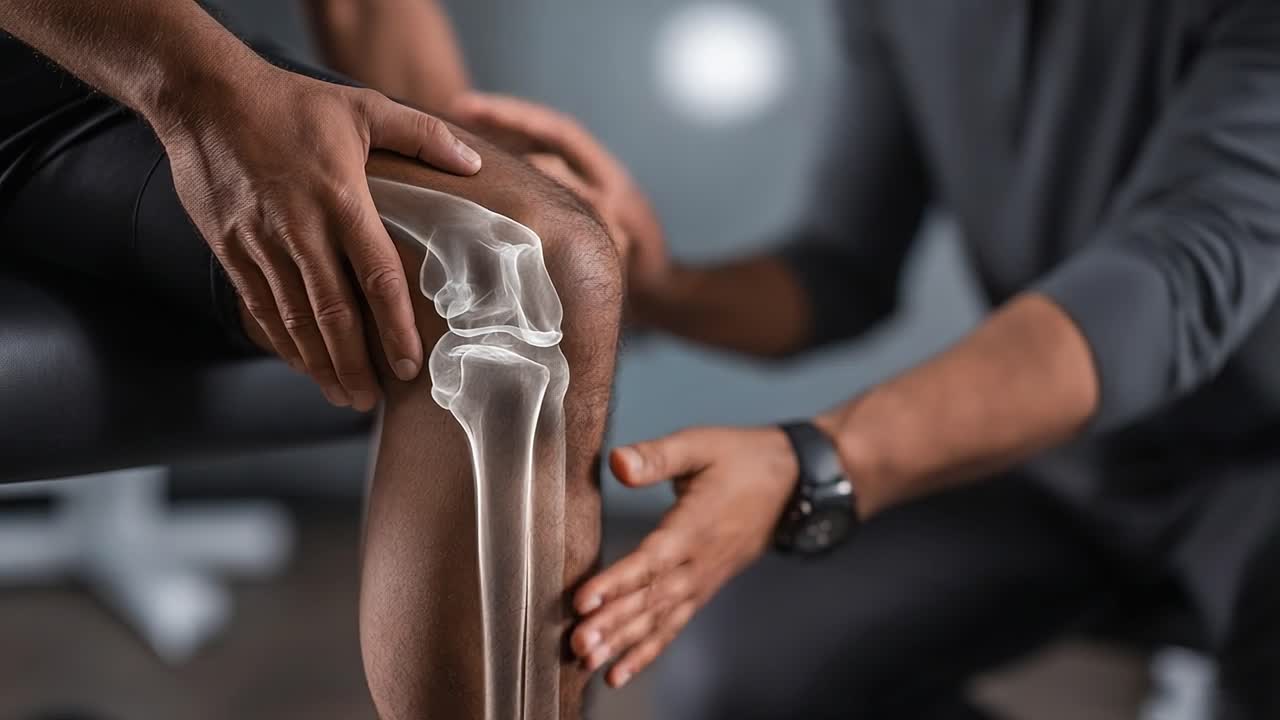 An expert examines a knee joint, revealing important anatomical details, illustrating the connection between physiology and sports injury prevention in a professional setting