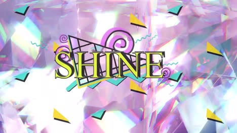 Animation-of-shine-text-with-shapes-over-glowing-crystals