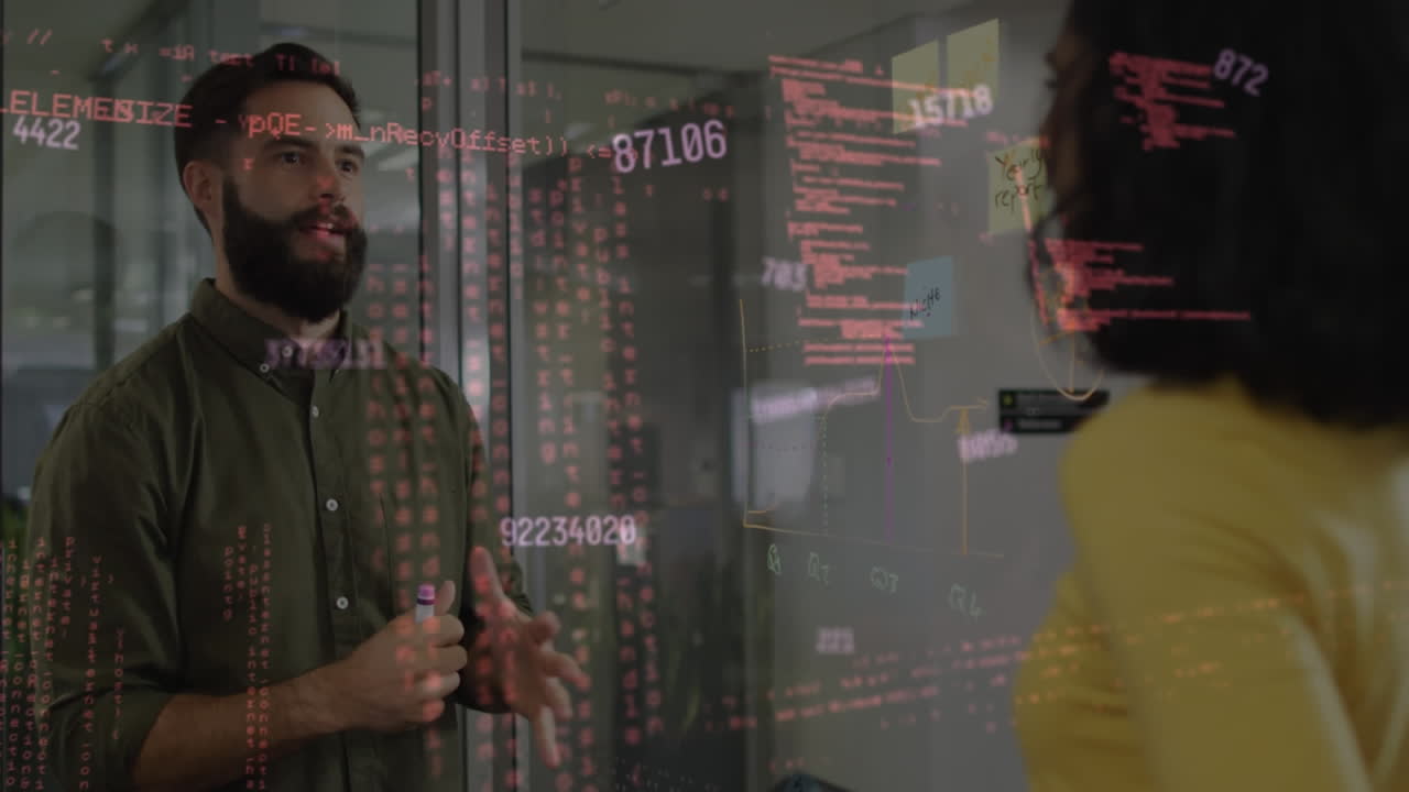 animación del procesamiento de datos sobre diversas personas de negocios en la oficina