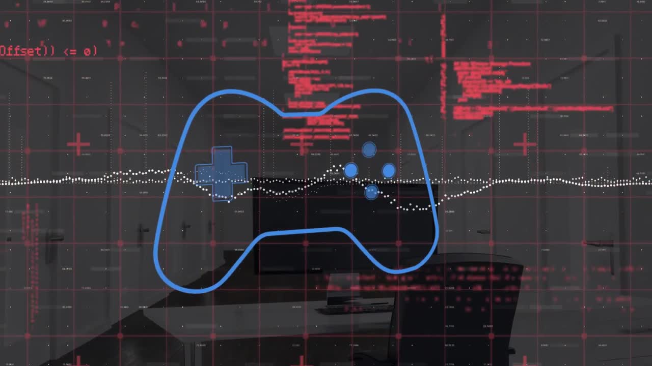 게임패드 아이콘 위의 데이터 처리 및 오피스의 애니메이션