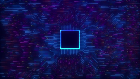 digital neon circuit board pathways microchip center use of plexus connections vibrant motion across