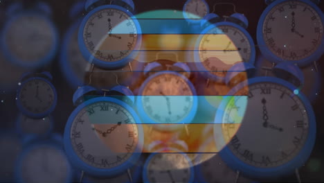 animación del planeta tierra multicolor, el sistema solar y el espacio sobre los relojes que tiquetean