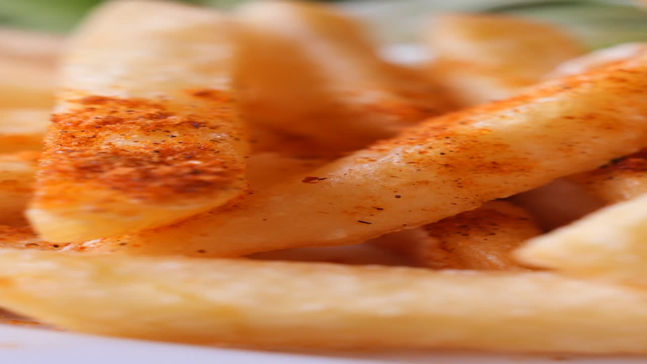 primer plano de patatas fritas sazonadas