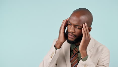 headache, black man and face with pain
