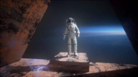 astronauta en la estación de observatorio espacial cerca de la tierra