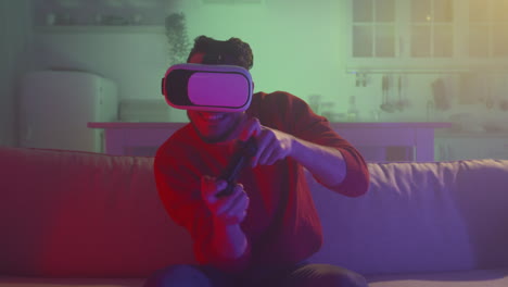 hombre jugando al juego vr en casa