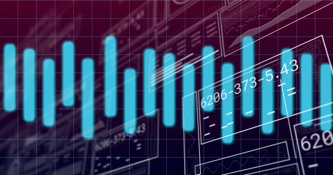 Cyan pulse driving bars pulsing growing then receding, visualizing realtime data updates on grid