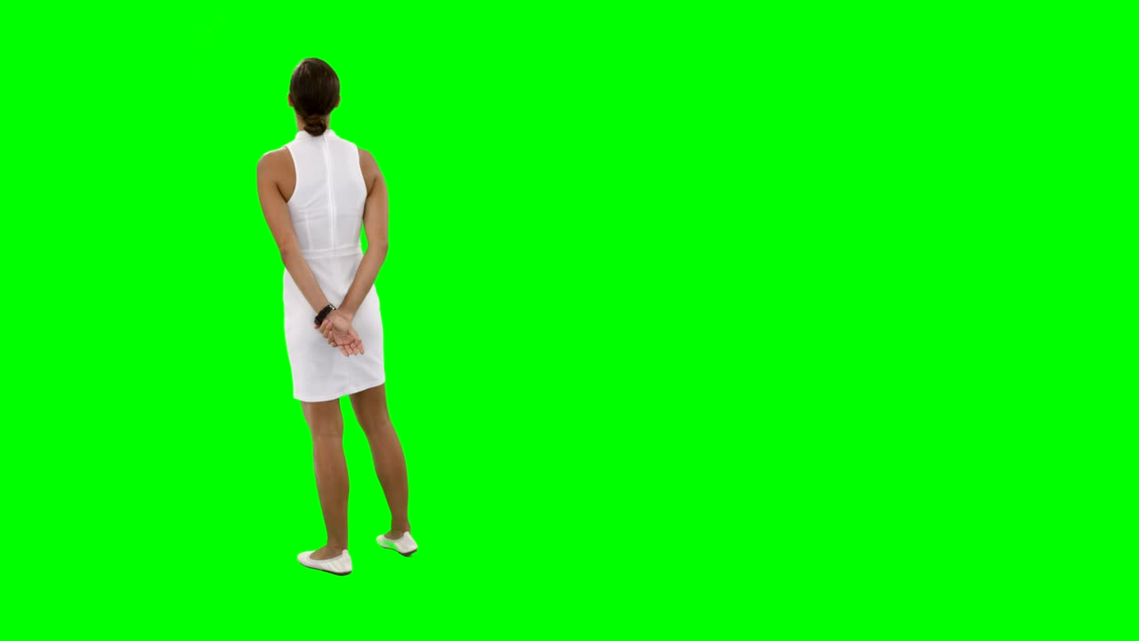 가상 터치 스크린 을 보고 있는 여자