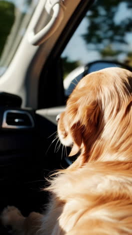 golden retriever in a car