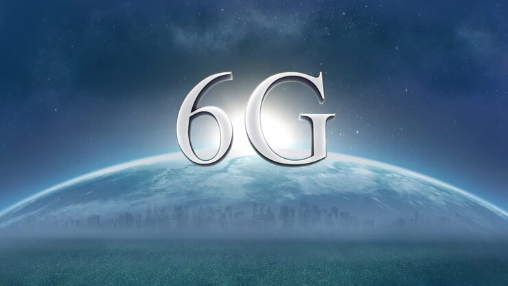 Animazione di testo 6g su globo su sfondo blu