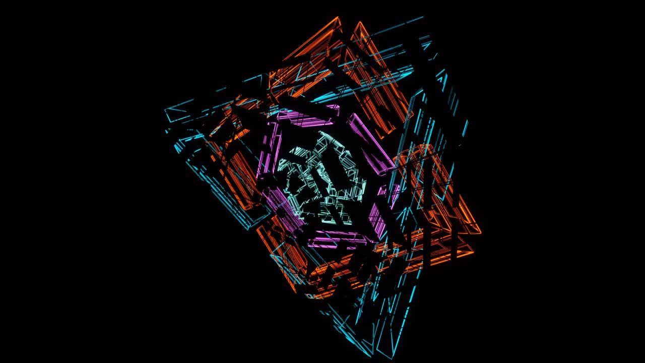 VJ Loop Rotations of Abstract neon figures on a dark background.