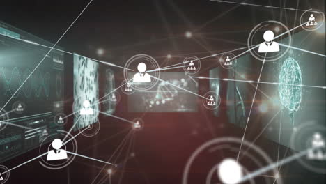 animation of network of connections over data processing on black background