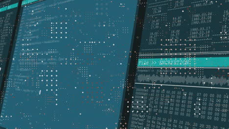 animation of binary code and digital encryption on futuristic screens in school