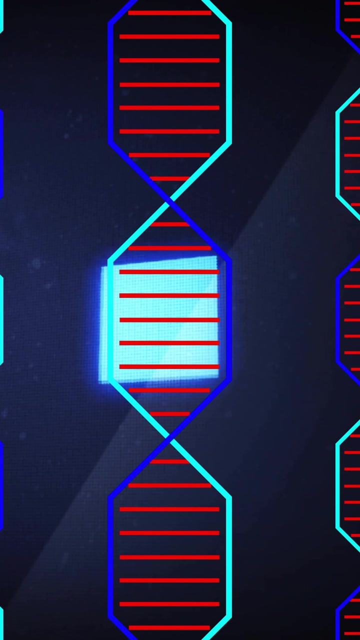 Animação de fitas de DNA sobre processamento de dados em fundo preto