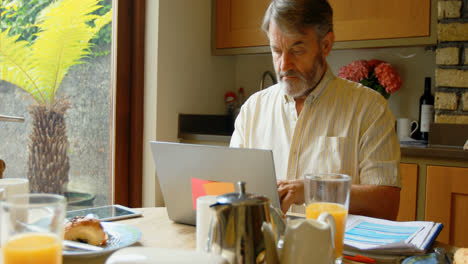 senior man using laptop on dining table 4k