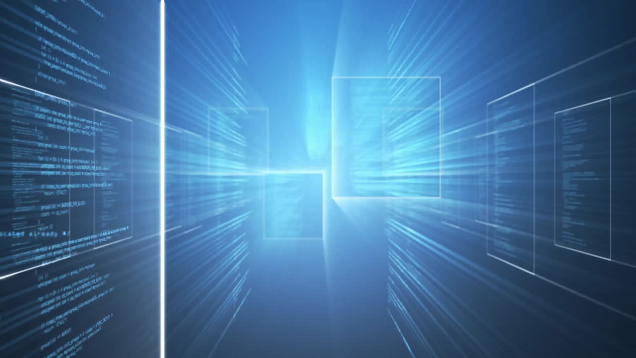 Animation of digital data processing over blue background