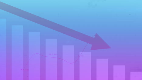 animación del procesamiento de datos financieros y las estadísticas con flecha sobre fondo azul.