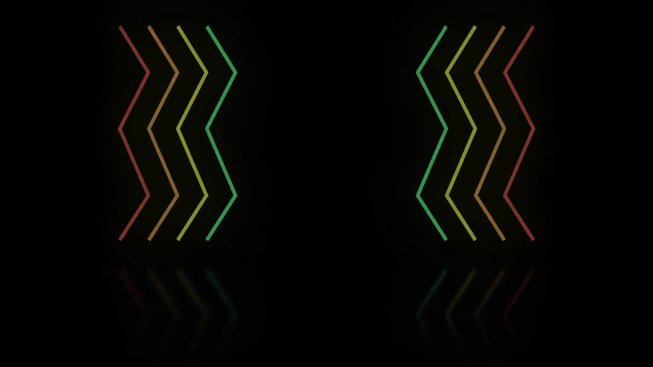 Animering av flerfärgade neon-sicksacklinjer på svart bakgrund