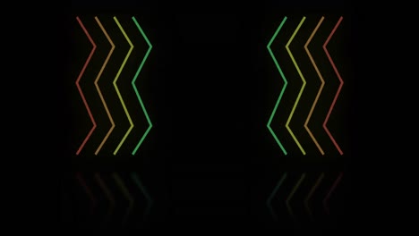Animation-of-multi-coloured-neon-zig-zag-lines-on-black-background