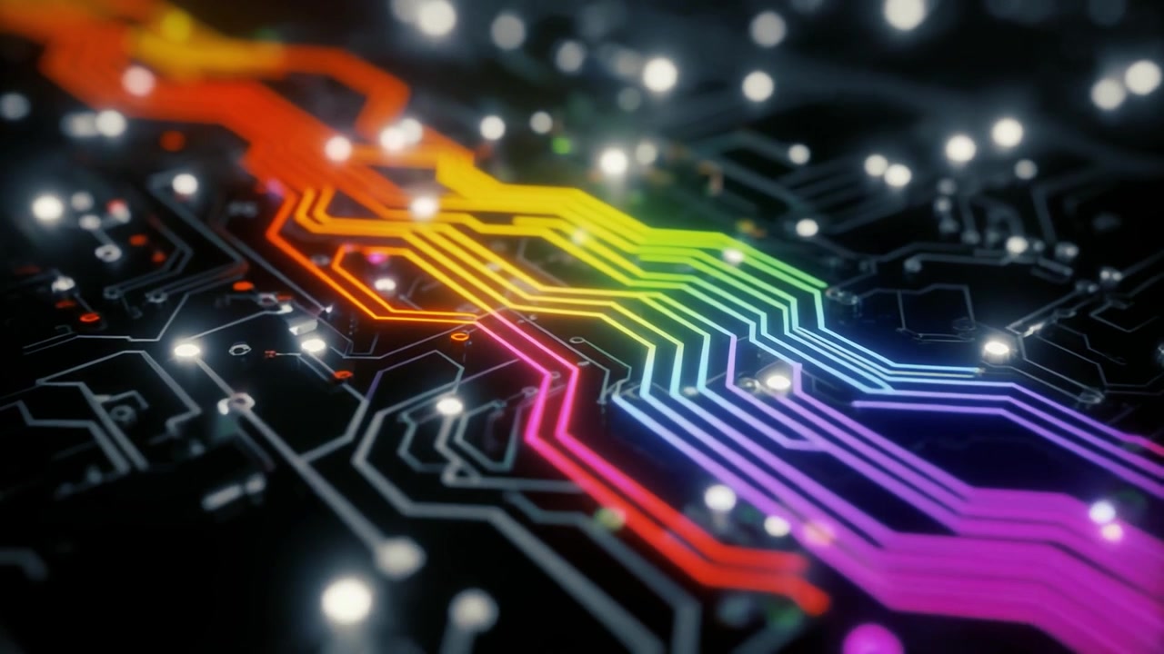 Digital Data Flow Through a Futuristic Circuit Board